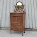 Commode antique en chêne avec miroir pivotant, bureau de chambre à coucher  - 7