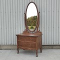Commode antique en chêne, miroir pivotant, bureau coiffeuse, maquilleuse  - 7