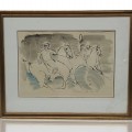 Encre aquarelle signée Bruce Roberts, tableau, dessin, peinture  - 1