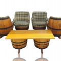 Wooden barrel chairs and table  - 2