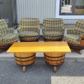 Wooden barrel chairs and table  - 4