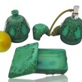 Ensemble de parfumeuses art déco malachite glass, flacons, bouteilles   - 3