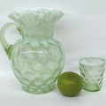 Uranium coin spot opalescent pitcher and glasses  - 3