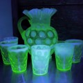 Uranium coin spot opalescent pitcher and glasses  - 5