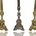 Antique brass crucifix and candlesticks set, ornate design - 3