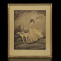 Gravure art déco signée Martine, The garden Walk, tableau - 1