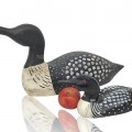 Pair of hand-painted wooden loons — folk art decoys - 3