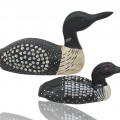 Pair of hand-painted wooden loons — folk art decoys - 1