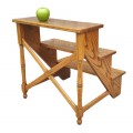 Joli marche-pied en chêne, piétement tourné et supports croisés en x, escabeau, banc-lit - 4