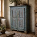 Antique 8 raised panels armoire, cupboard, original color  - 2