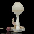 Art Deco alabaster lamp with peacock base, broken beak - 4