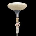 Lampe torchère décoré d'un oiseau en marbre, fillage manquant et abat-jour craqué - 1