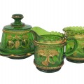 Lot de vaisselle en verre pressé de type Northwood Peach & cable, pichet, gobelets et autres - 2