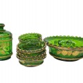 Lot de vaisselle en verre pressé de type Northwood Peach & cable, pichet, gobelets et autres - 3