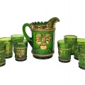 Lot de vaisselle en verre pressé de type Northwood Peach & cable, pichet, gobelets et autres - 4