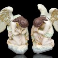 Pair of praying angels, polychrome gilded religious statues - 3