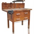 Wooden workshop bench with vise and original drawers - 5