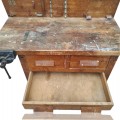 Wooden workshop bench with vise and original drawers - 7