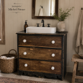 Petite commode en pin, 3 tiroirs, bureau  - 2