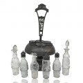 Antique cruet set with etched glass, metal rotating stand - 2