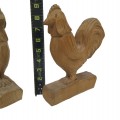 Poule et coq sculptés en bois, sculptures art populaire  - 2