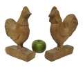 Poule et coq sculptés en bois, sculptures art populaire  - 3