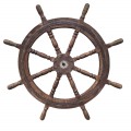 Roue de gouvernail de bateau en bois, barre de bateau  - 1