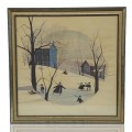 Winter folk-art painting, Quebec village scene lithography - 1