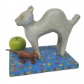 Sculpture art populaire, chat et sa souris sculptés en bois  - 2