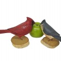Sculptures art populaire signées Léo Chagnon, oiseaux sculptés en bois ( rouge vendu)   - 3