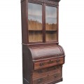 Antique wooden cylinder roll-top secretary with glass-door bookcase - 4