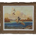 Painting depicting a duck hunting scene, signed Pierre Clossey de Comines, Oil on canvas - 1