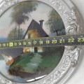 Reverse glass painting, cottage and bridge scene - 2